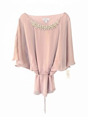 Collection B Pearl-Embellished Blush Blouson Top